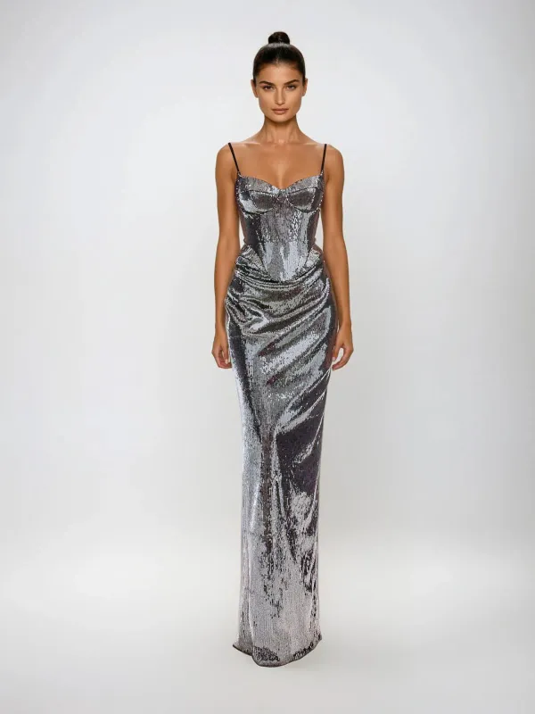 Gynvora Spaghetti Lace Up Sequin Skirt Set sold by Mew Mews