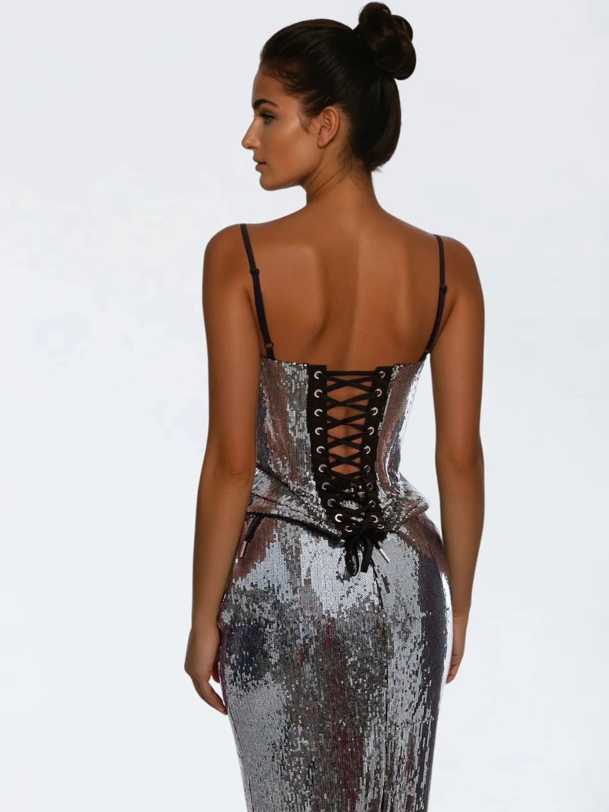 Gynvora Spaghetti Lace Up Sequin Skirt Set sold by Mew Mews product image thumbnail 4