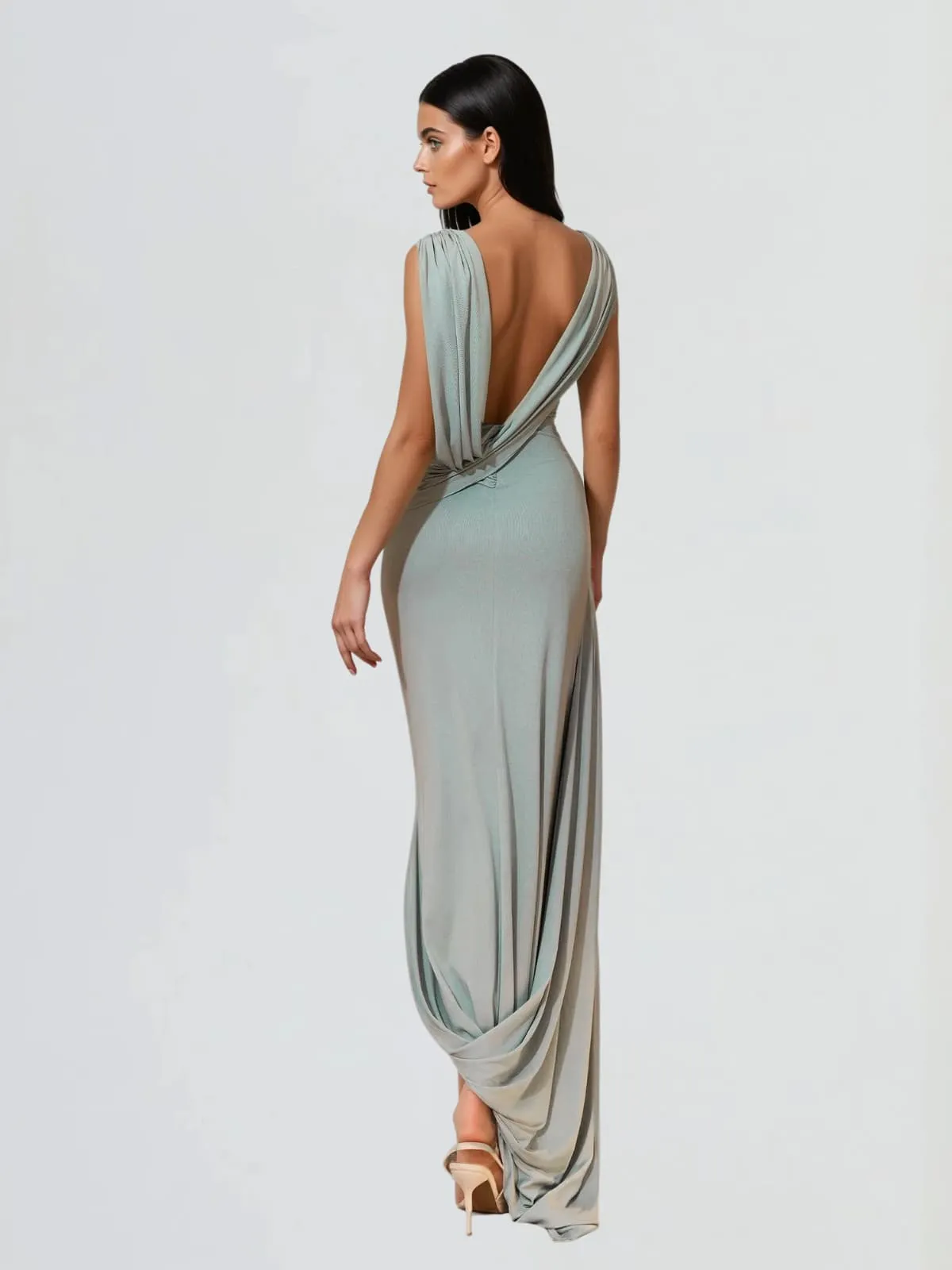 Yovqen Backless Draped Maxi Dress sold by Mew Mews product image thumbnail 3