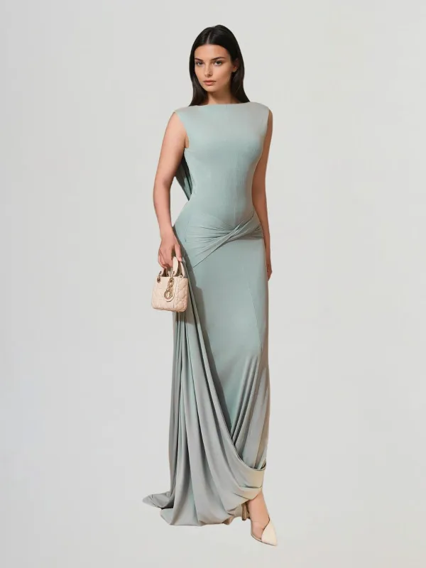 Yovqen Backless Draped Maxi Dress sold by Mew Mews