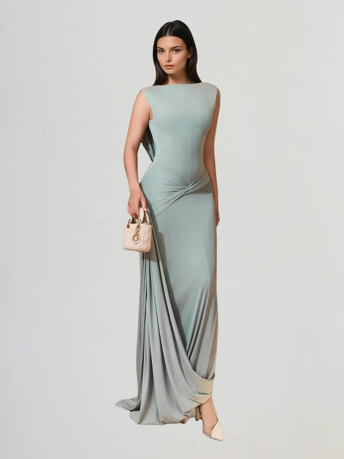 Yovqen Backless Draped Maxi Dress sold by Mew Mews