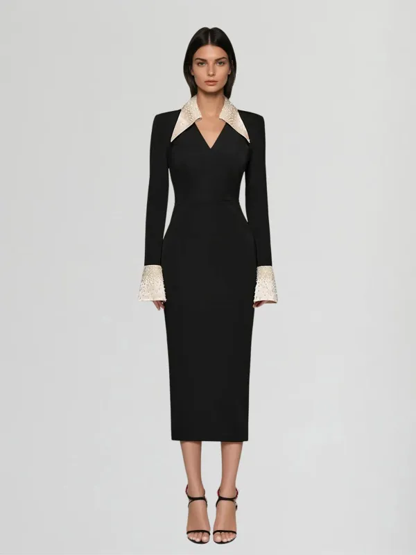 Voryqen V Neck Rhinestone Midi Dress sold by Mew Mews