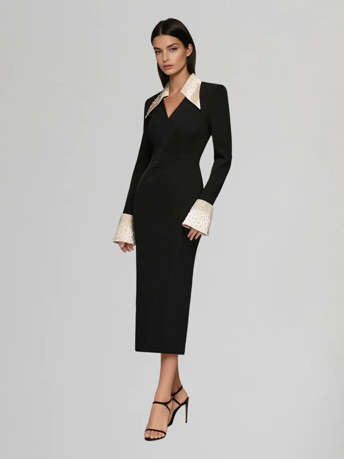 Voryqen V Neck Rhinestone Midi Dress sold by Mew Mews product image thumbnail 2