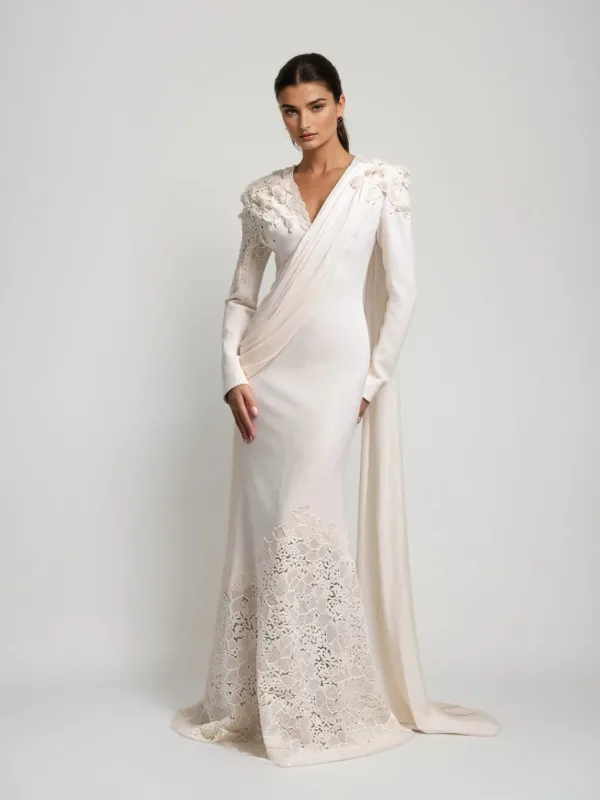 Rovelyn Flower Lace Draped Maxi Dress made by Mew Mews