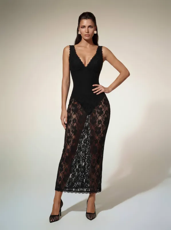 Alvina Sleeveless Lace Maxi Dress made by Mew Mews