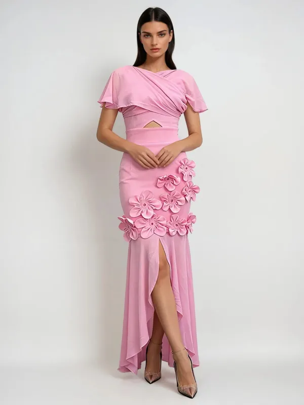 Jorixa Short Sleeve Flower Ruffle Midi Dress made by Mew Mews