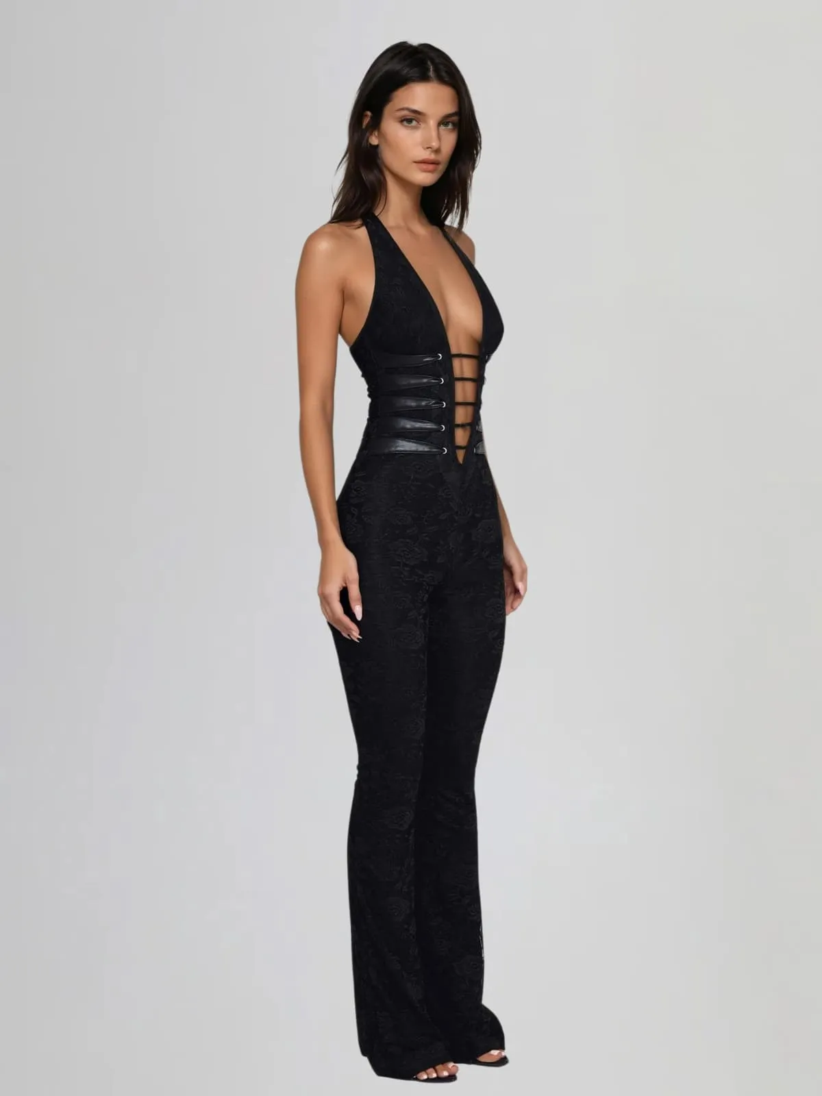 Ixelyn Plunge Neck Lace Jumpsuit sold by Mew Mews product image thumbnail 3