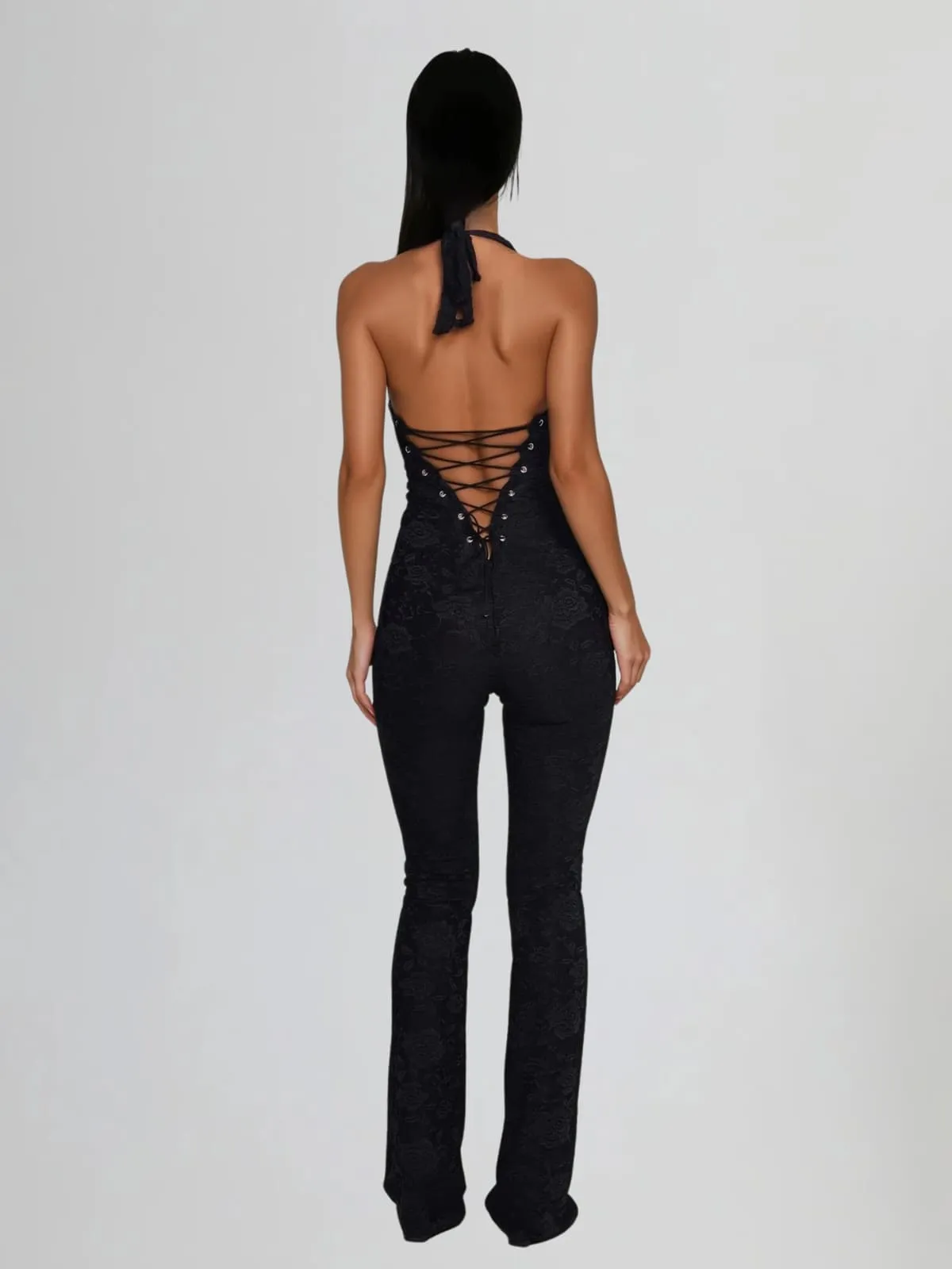 Ixelyn Plunge Neck Lace Jumpsuit sold by Mew Mews product image thumbnail 5