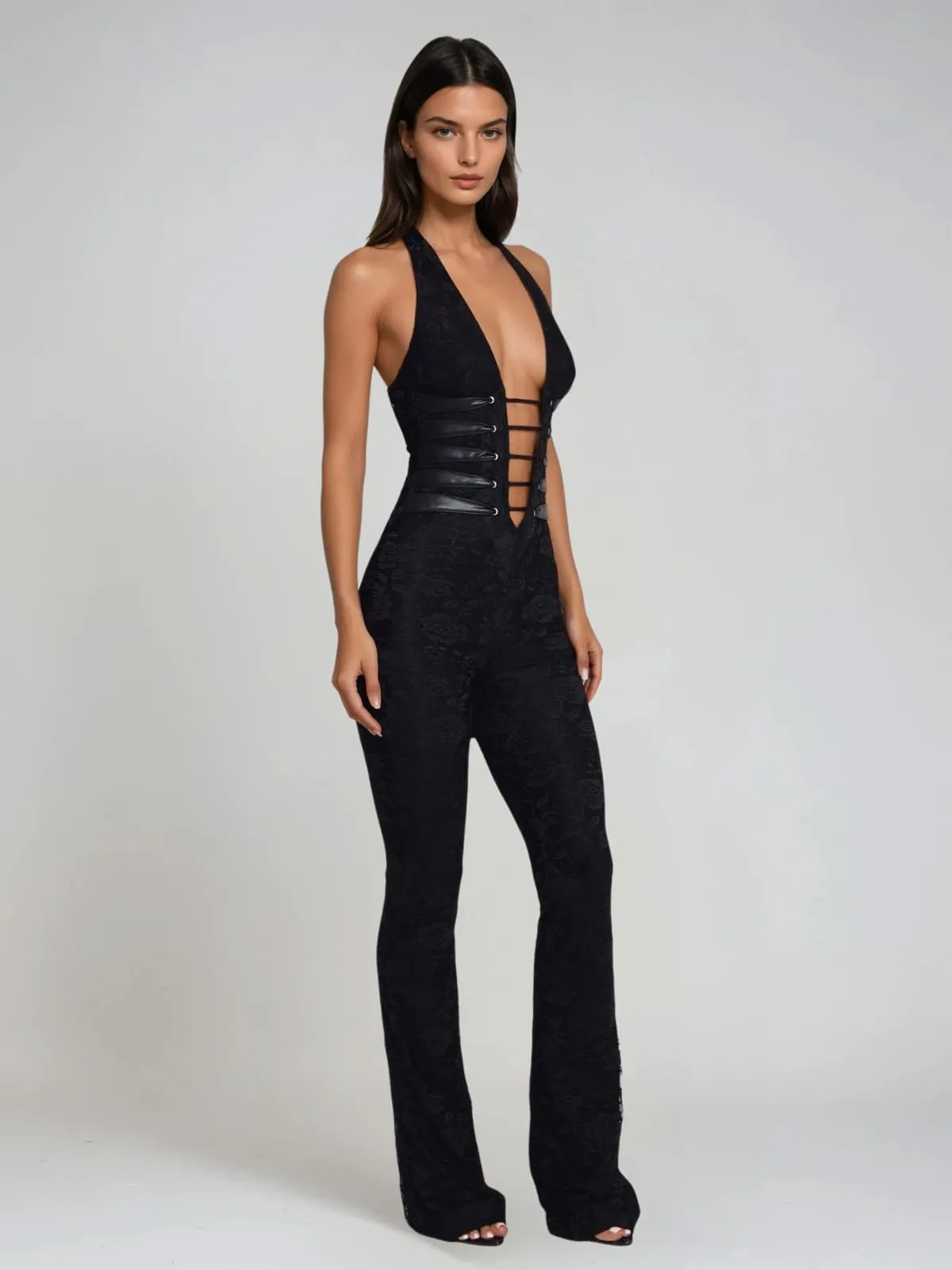 Ixelyn Plunge Neck Lace Jumpsuit sold by Mew Mews product image thumbnail 2