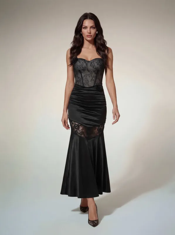 Altsoba Strapless Flower Satin Maxi Dress made by Mew Mews