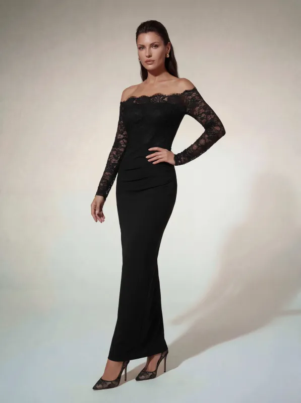 Althena Off Shoulder Lace Maxi Dress sold by Mew Mews