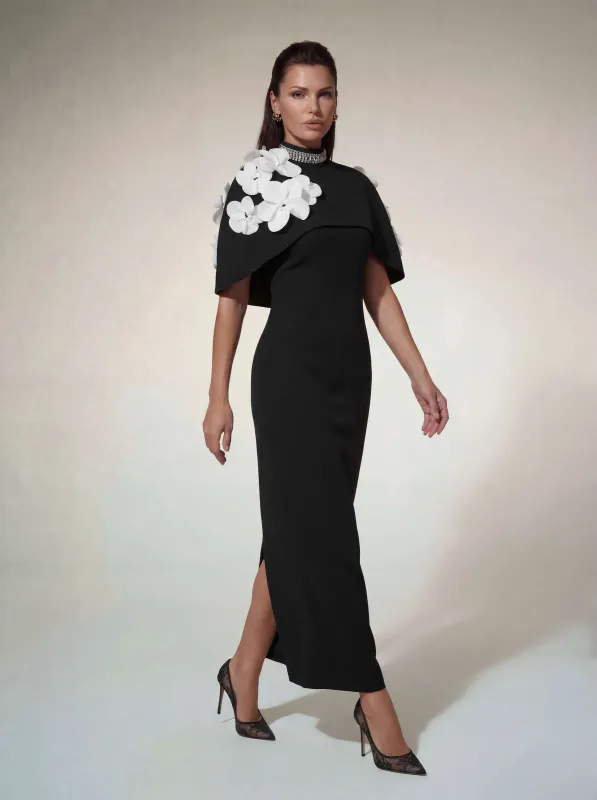 Alsatia Cape Sleeve Flower Maxi Dress sold by Mew Mews