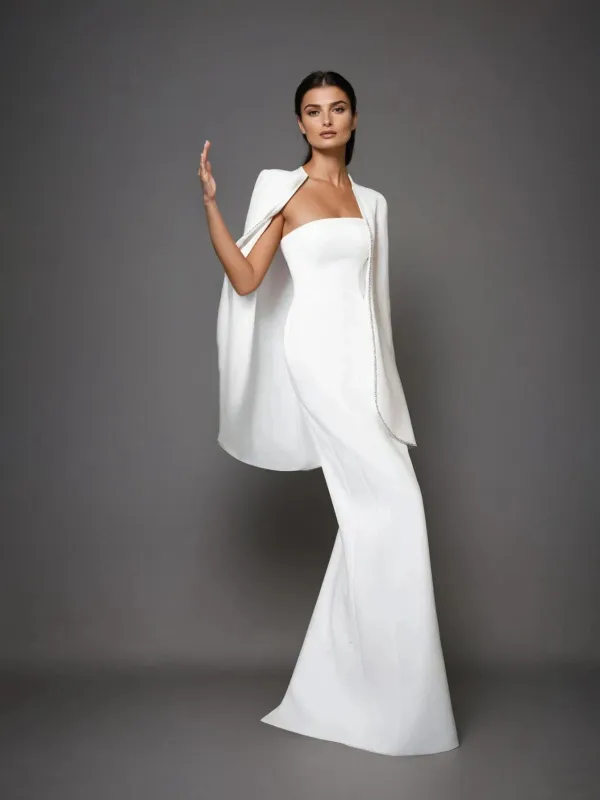 Drexor Strapless Cape Rhinestone Maxi Dress sold by Mew Mews