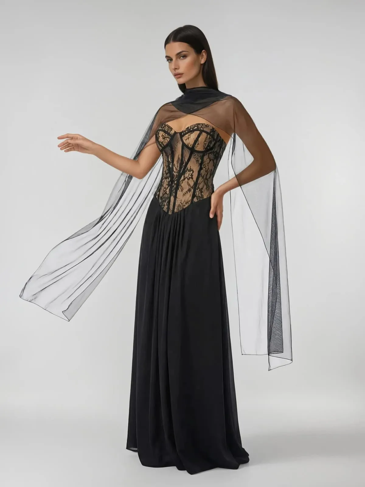 Corylis Cape Mesh Lace Maxi Dress sold by Mew Mews product image thumbnail 2