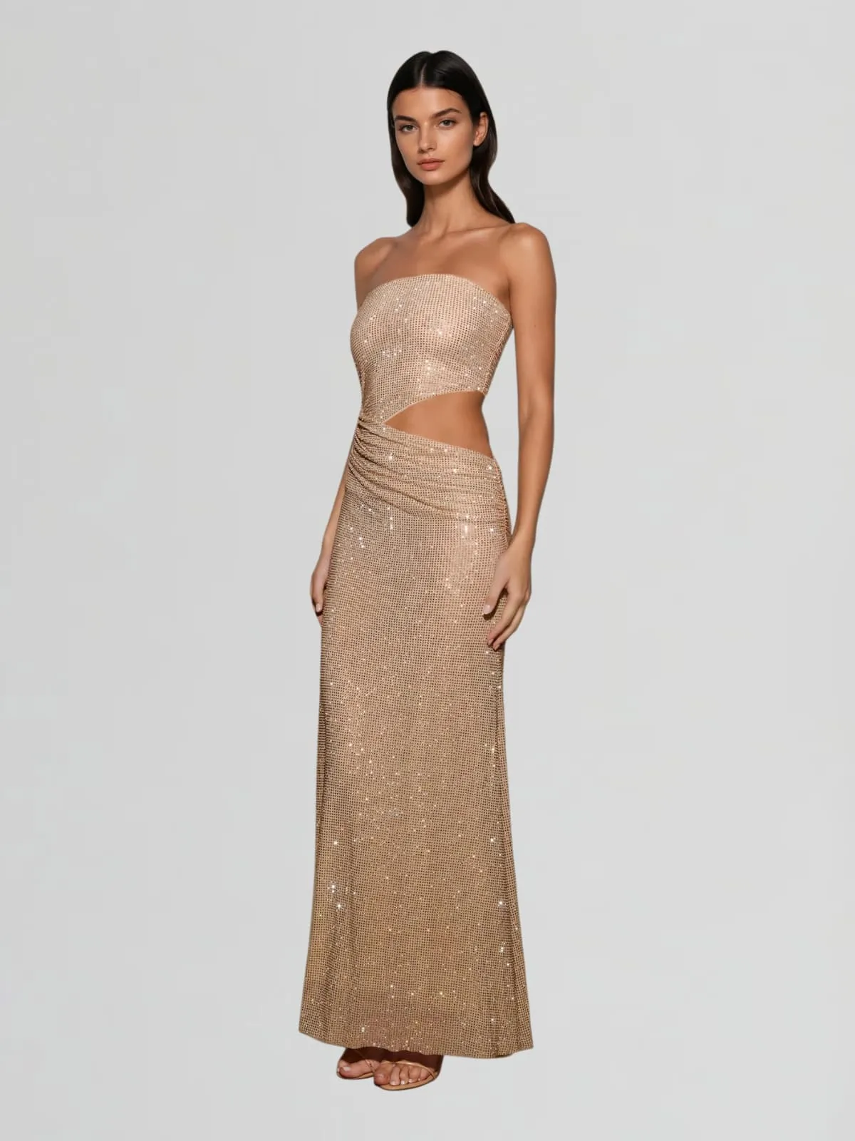 Zelyxa Strapless Rhinestone Cutout Maxi Dress sold by Mew Mews product image thumbnail 3