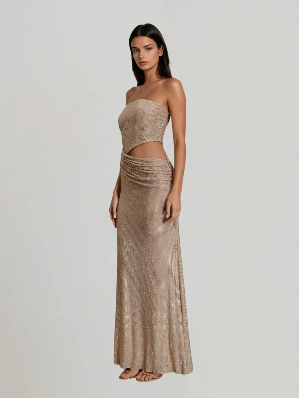 Zelyxa Strapless Rhinestone Cutout Maxi Dress sold by Mew Mews product image thumbnail 4