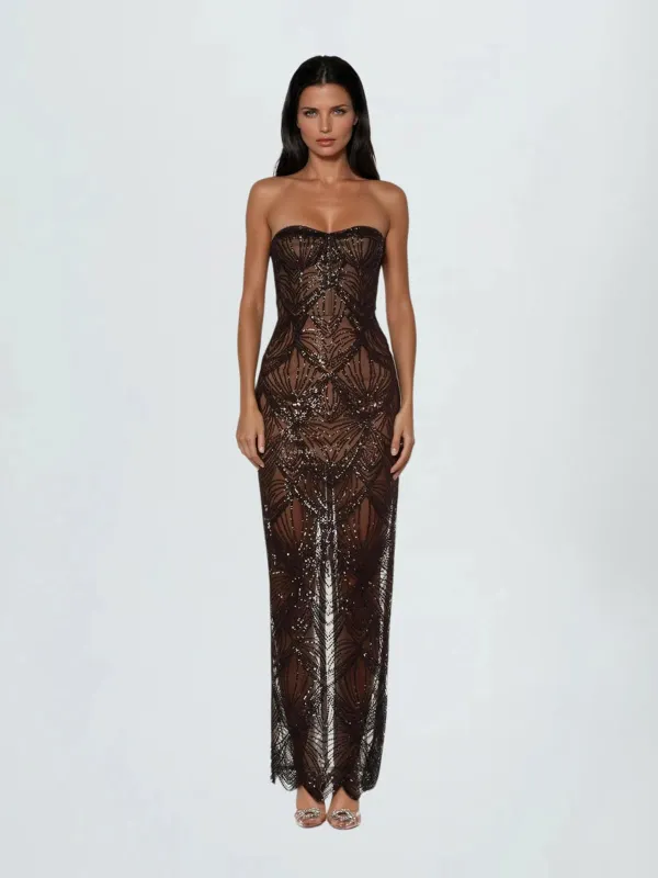 Ariqen Strapless Sequin Maxi Dress sold by Mew Mews