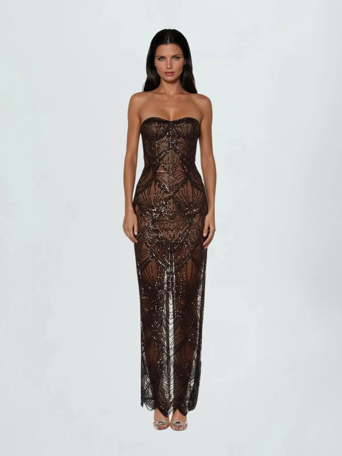 Ariqen Strapless Sequin Maxi Dress sold by Mew Mews