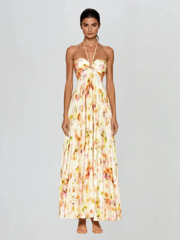 Soryxa Cutout Pleated Floral Maxi Dress sold by Mew Mews