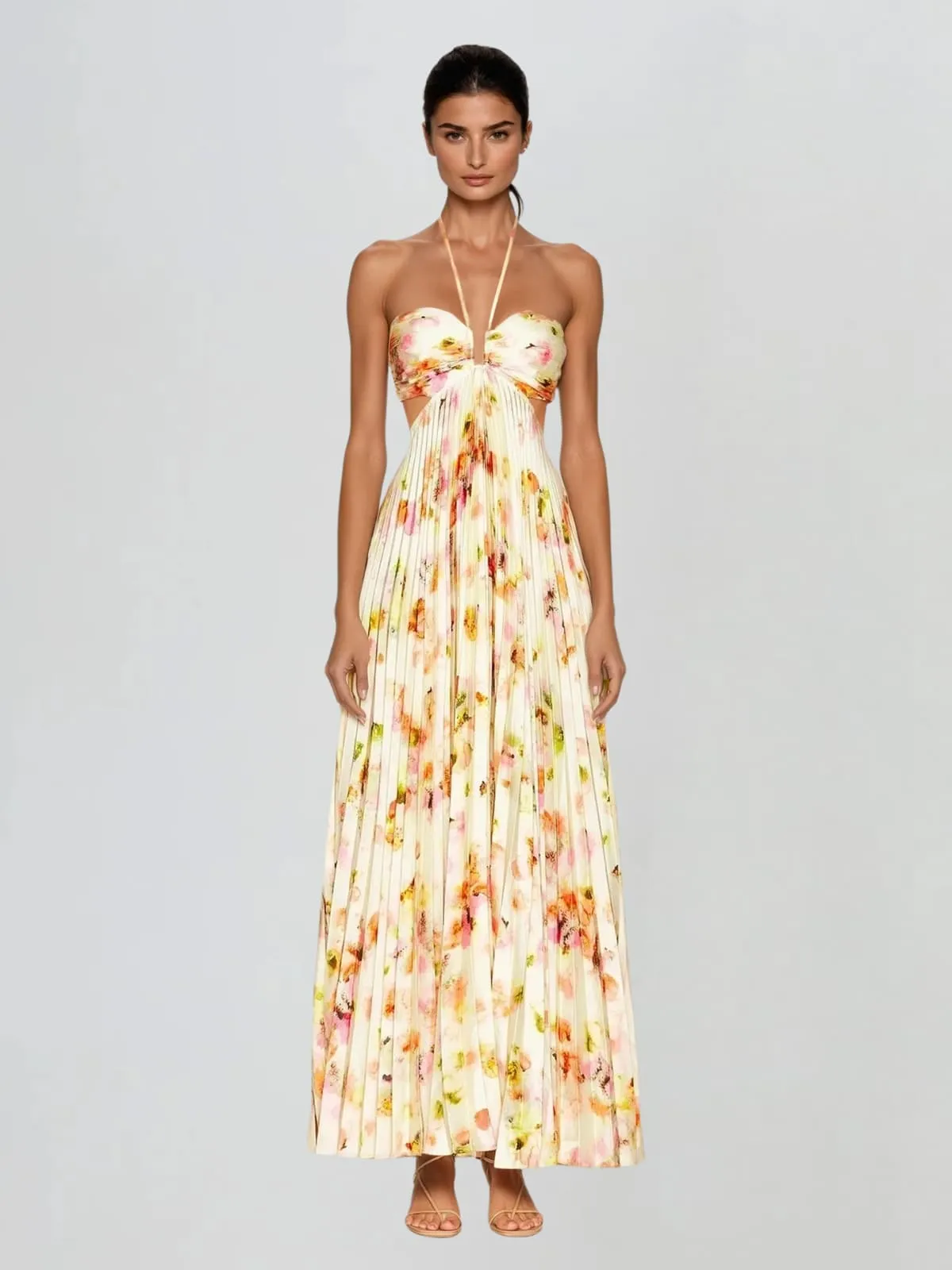 Soryxa Cutout Pleated Floral Maxi Dress sold by Mew Mews