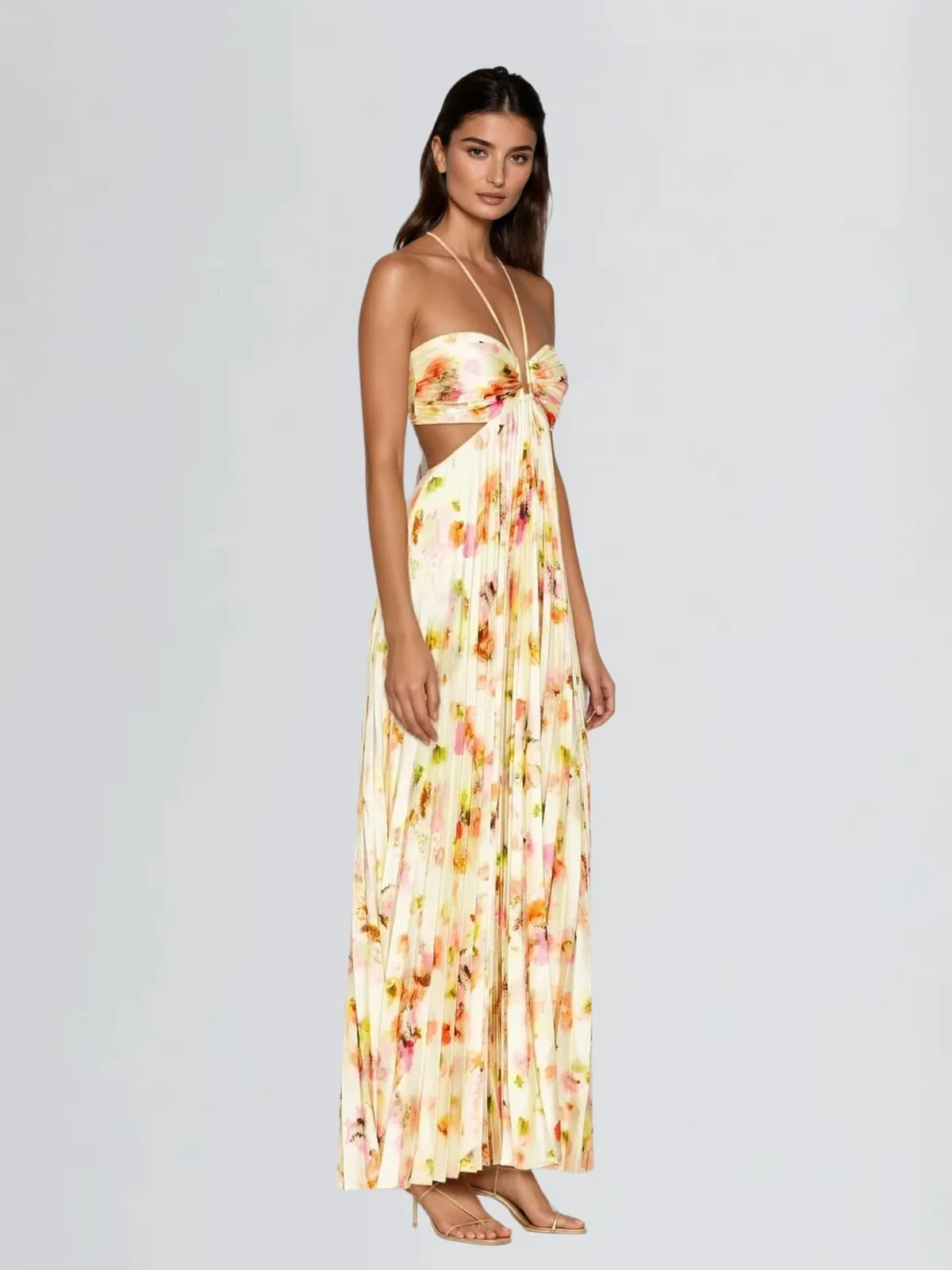 Soryxa Cutout Pleated Floral Maxi Dress sold by Mew Mews product image thumbnail 2