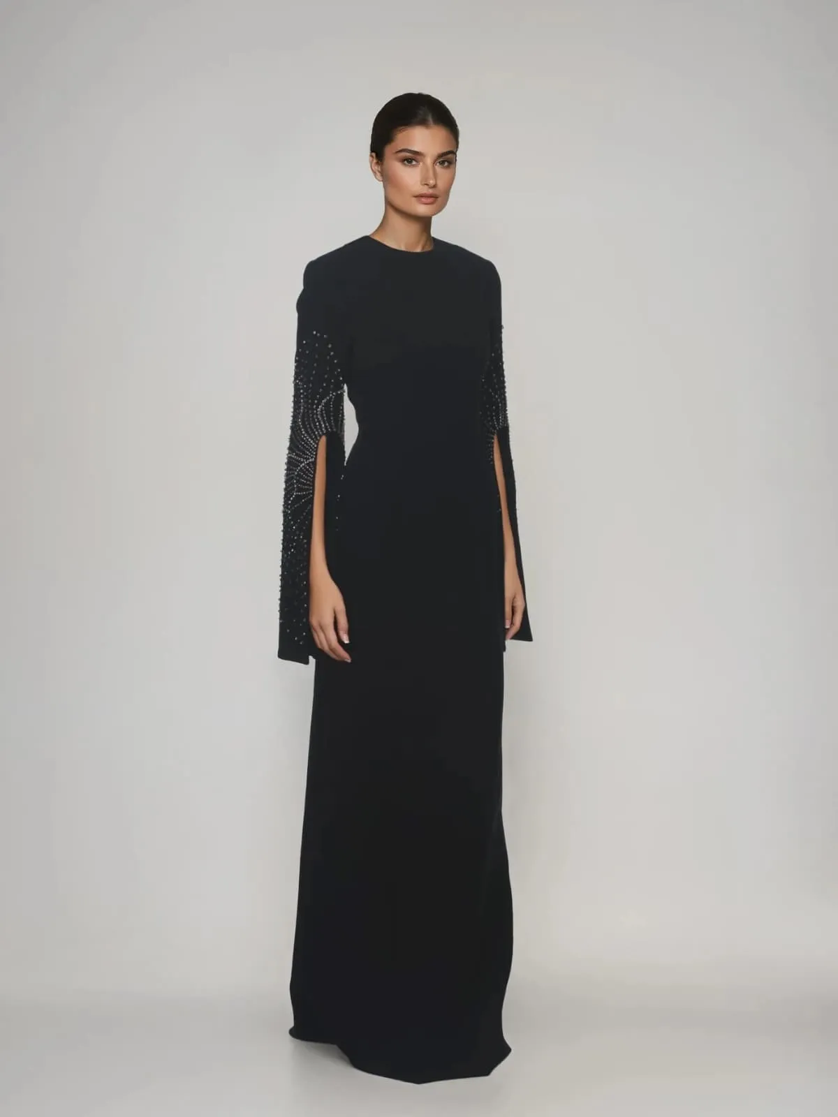 Corylin Cape Sleeve Rhinestone Maxi Dress sold by Mew Mews product image thumbnail 2