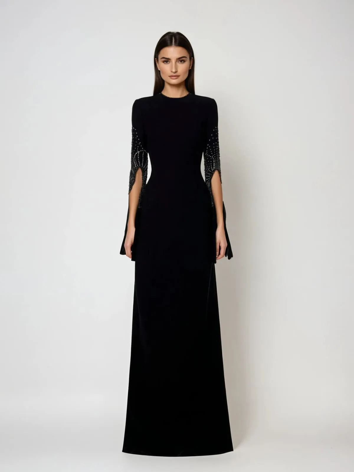 Corylin Cape Sleeve Rhinestone Maxi Dress sold by Mew Mews