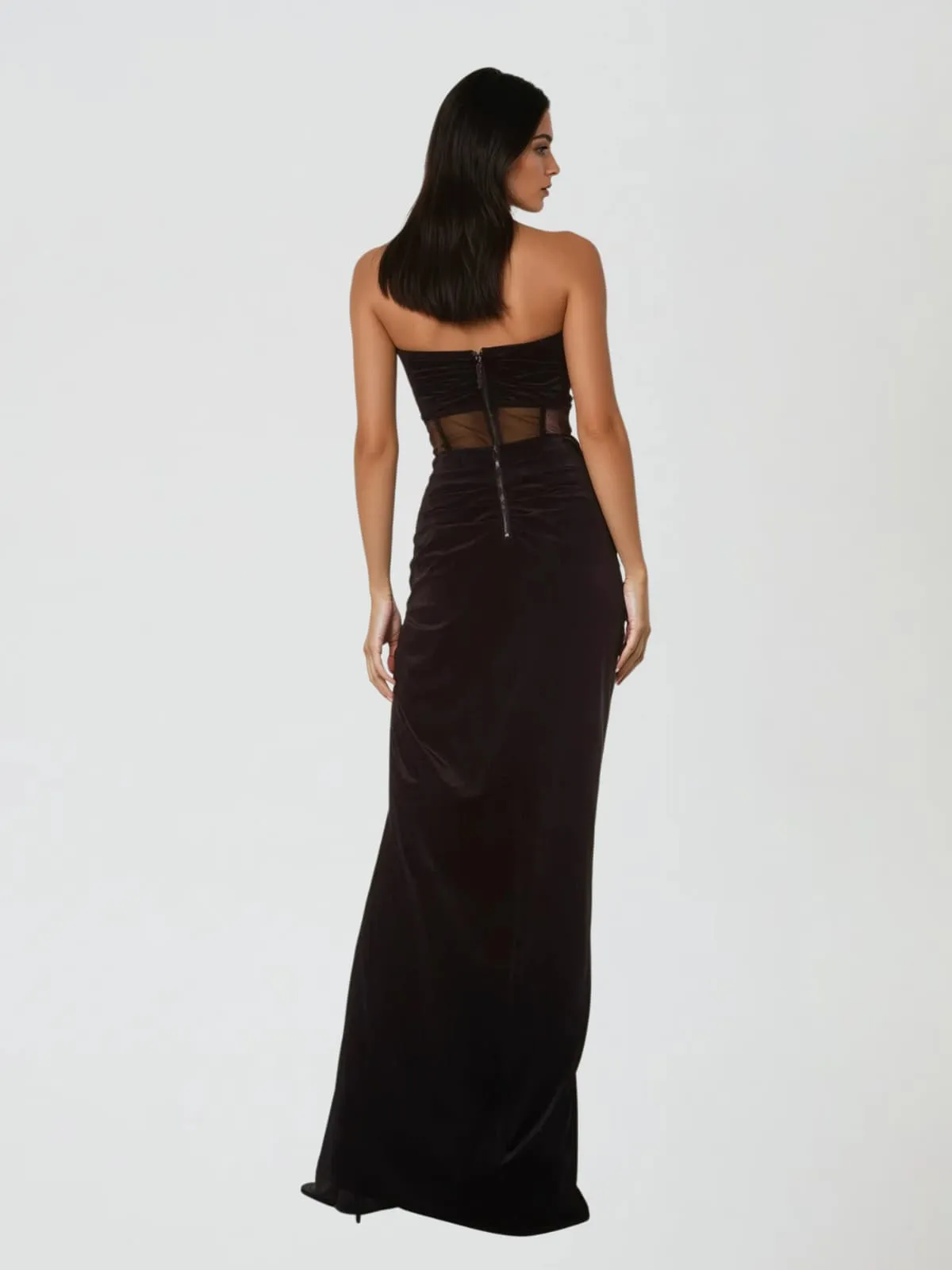 Velyxa Strapless Scarf Velvet Split Maxi Dress sold by Mew Mews product image thumbnail 3