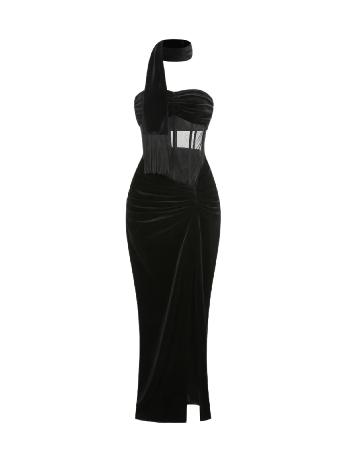 Velyxa Strapless Scarf Velvet Split Maxi Dress sold by Mew Mews product image thumbnail 4