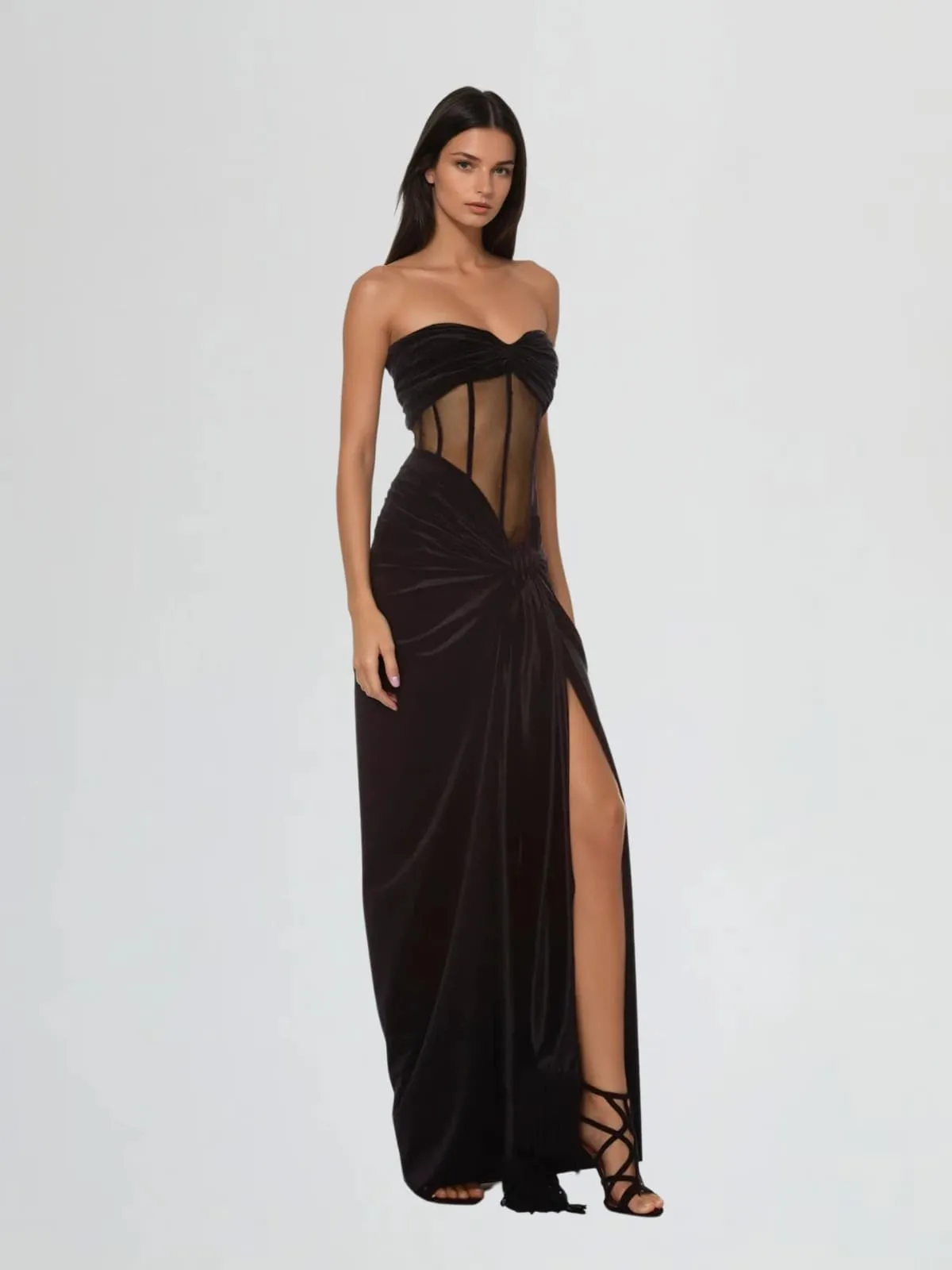 Velyxa Strapless Scarf Velvet Split Maxi Dress sold by Mew Mews product image thumbnail 2