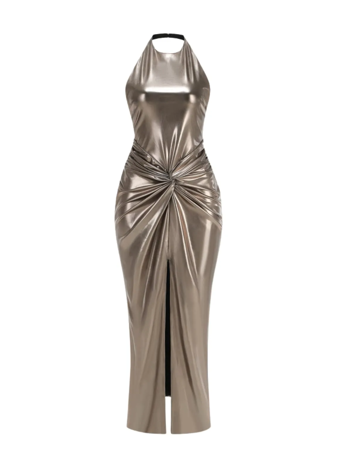 Wavelyn Backless Twisted Split Metallic Maxi Dress sold by Mew Mews product image thumbnail 5