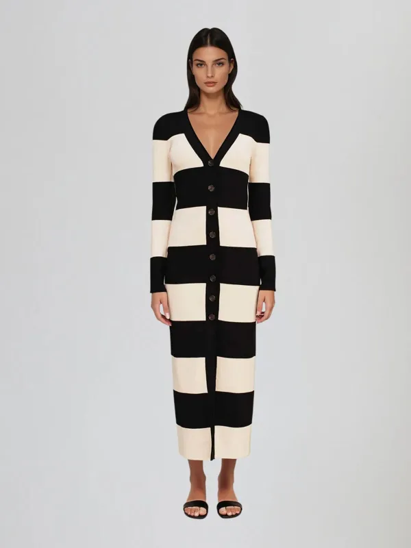 Katzent V Neck Stripe Maxi Dress made by Mew Mews