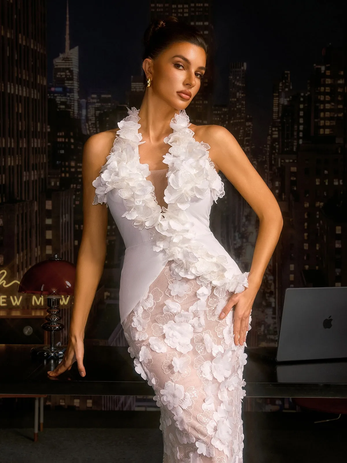 Exylen Halterneck Flower Sequin Maxi Dress sold by Mew Mews product image thumbnail 2