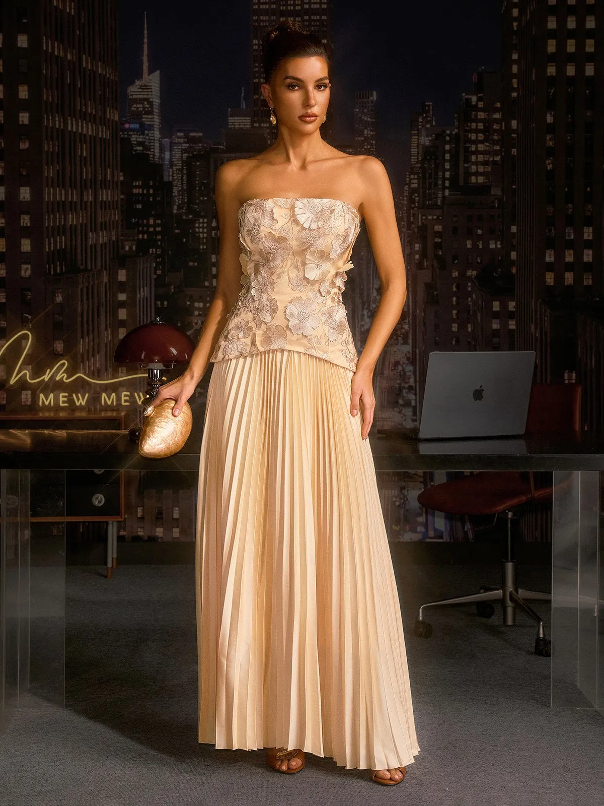 Anisha Flower Embroidered Pleated Skirt Set sold by Mew Mews