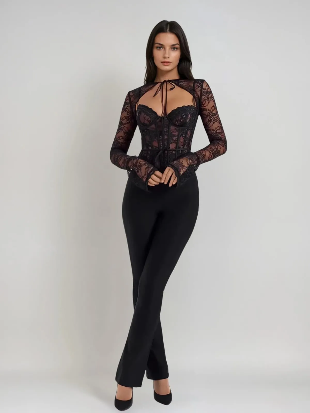 Oxalyx Long Sleeve Corset Lace Top sold by Mew Mews product image thumbnail 3