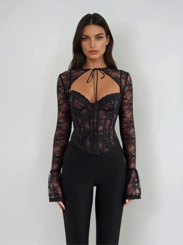 Oxalyx Long Sleeve Corset Lace Top made by Mew Mews