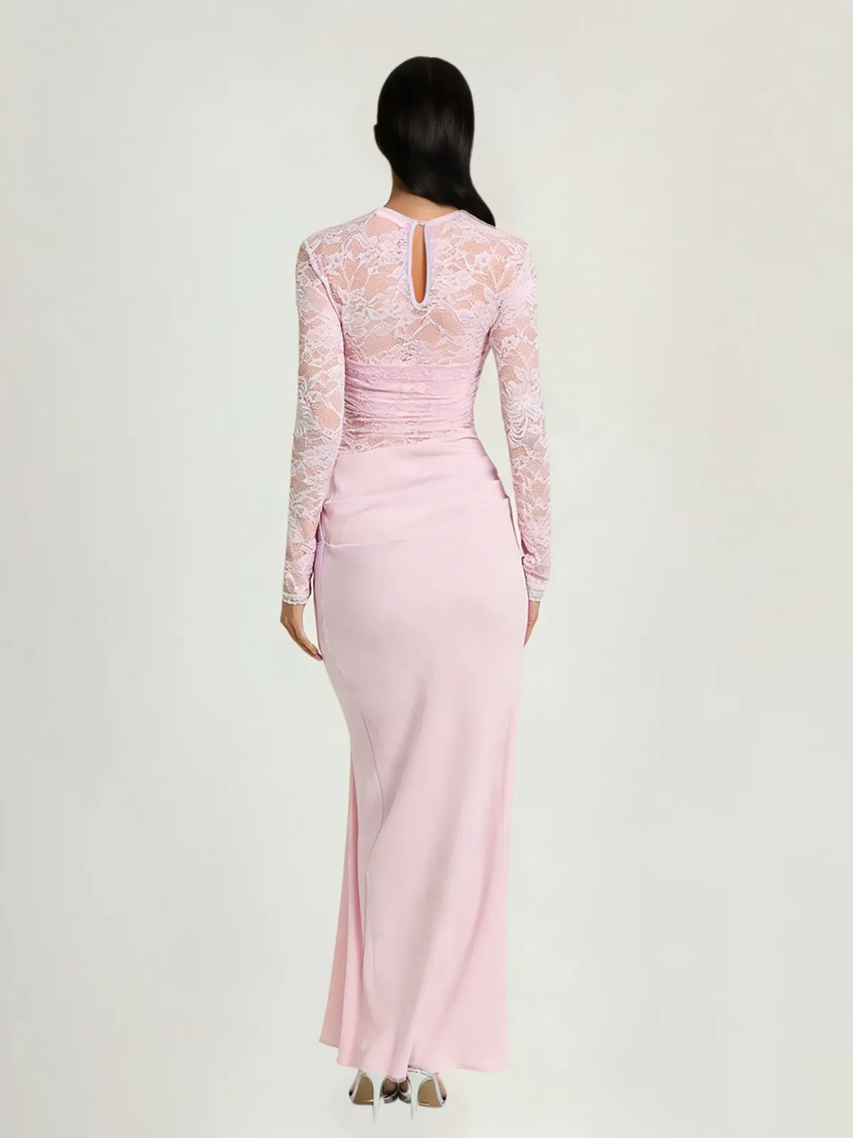 Ravynix Lace Satin Ruched Maxi Dress sold by Mew Mews product image thumbnail 5
