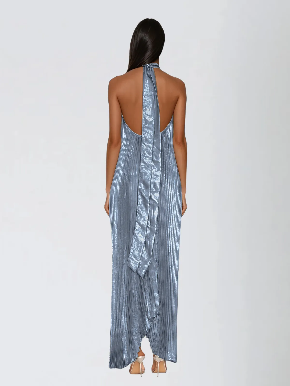 Wylith Backless Metallic Pleated Maxi Dress sold by Mew Mews product image thumbnail 3