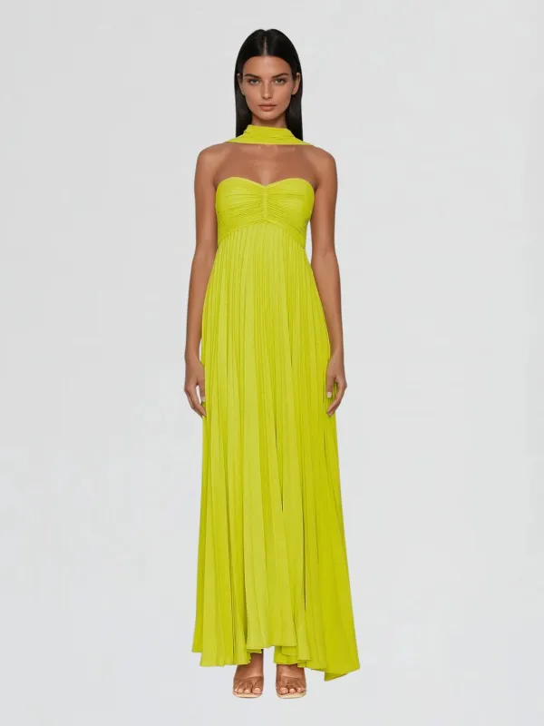 Alyxion Scarf Strapless Pleated Maxi Dress made by Mew Mews
