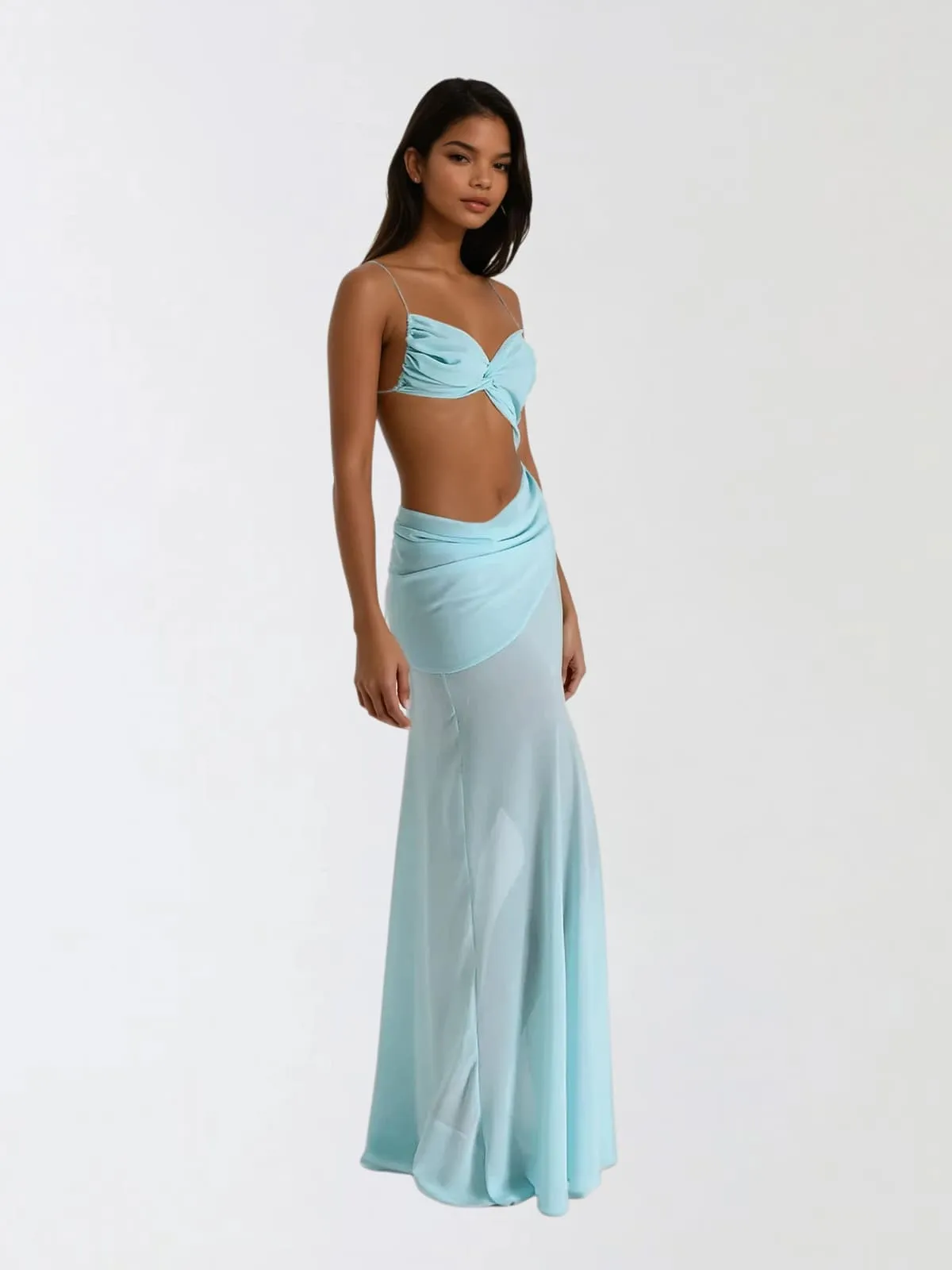 Beryvin Spaghetti Cutout Split Maxi Dress In Sky sold by Mew Mews product image thumbnail 2