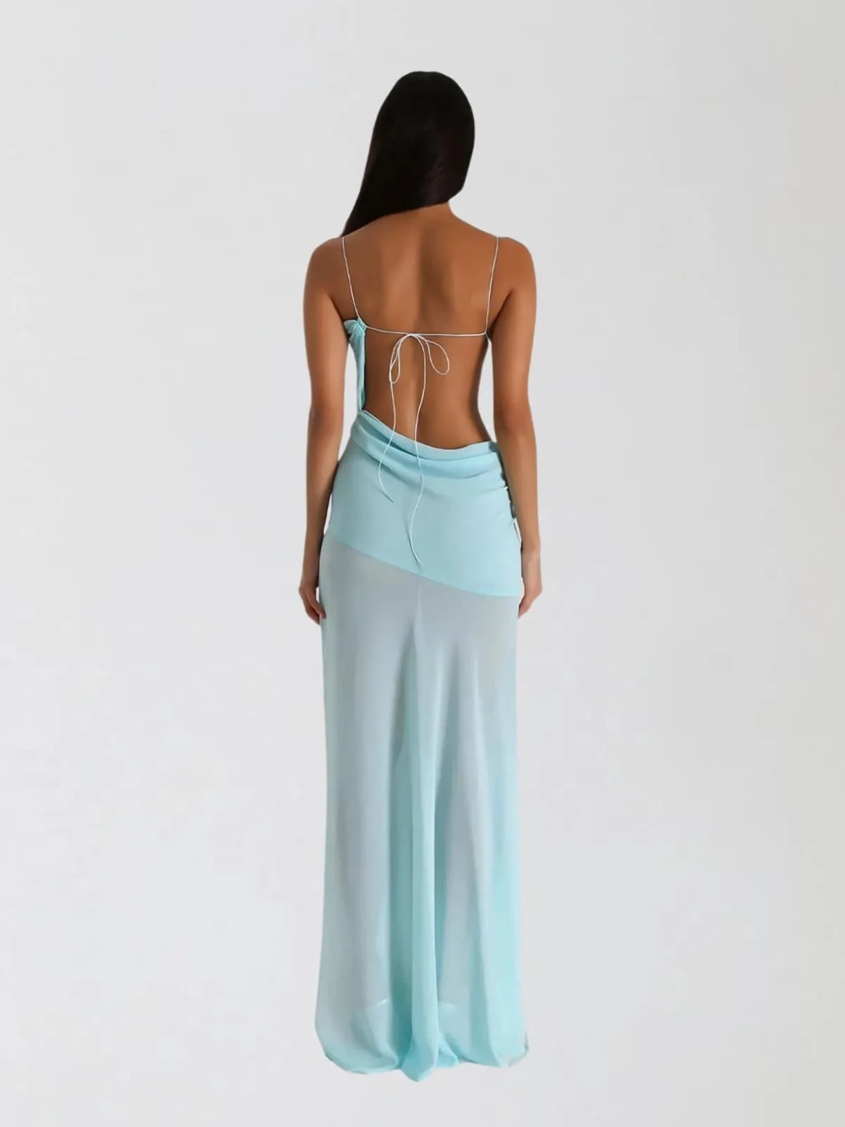 Beryvin Spaghetti Cutout Split Maxi Dress In Sky sold by Mew Mews product image thumbnail 4