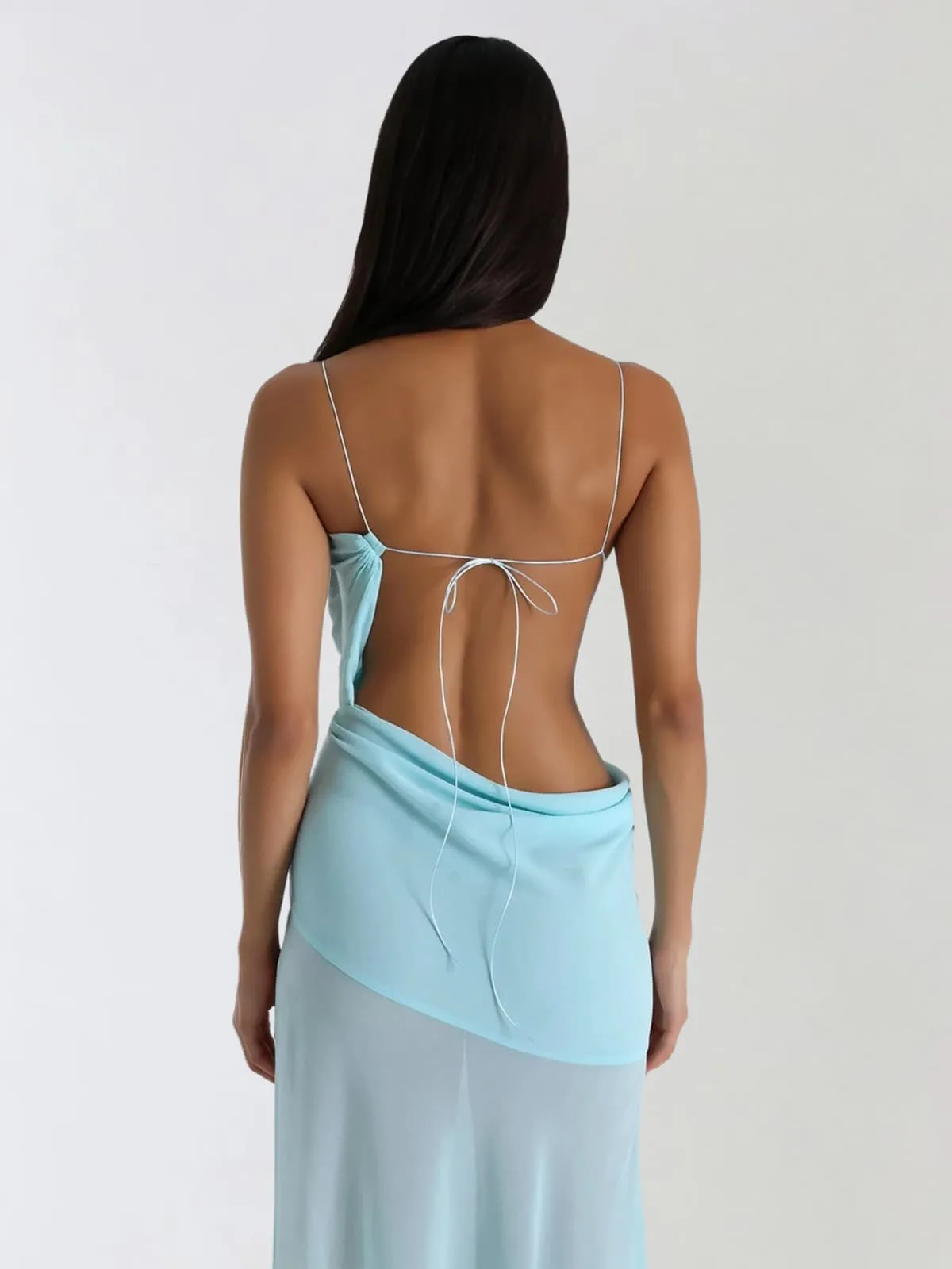 Beryvin Spaghetti Cutout Split Maxi Dress In Sky sold by Mew Mews product image thumbnail 3