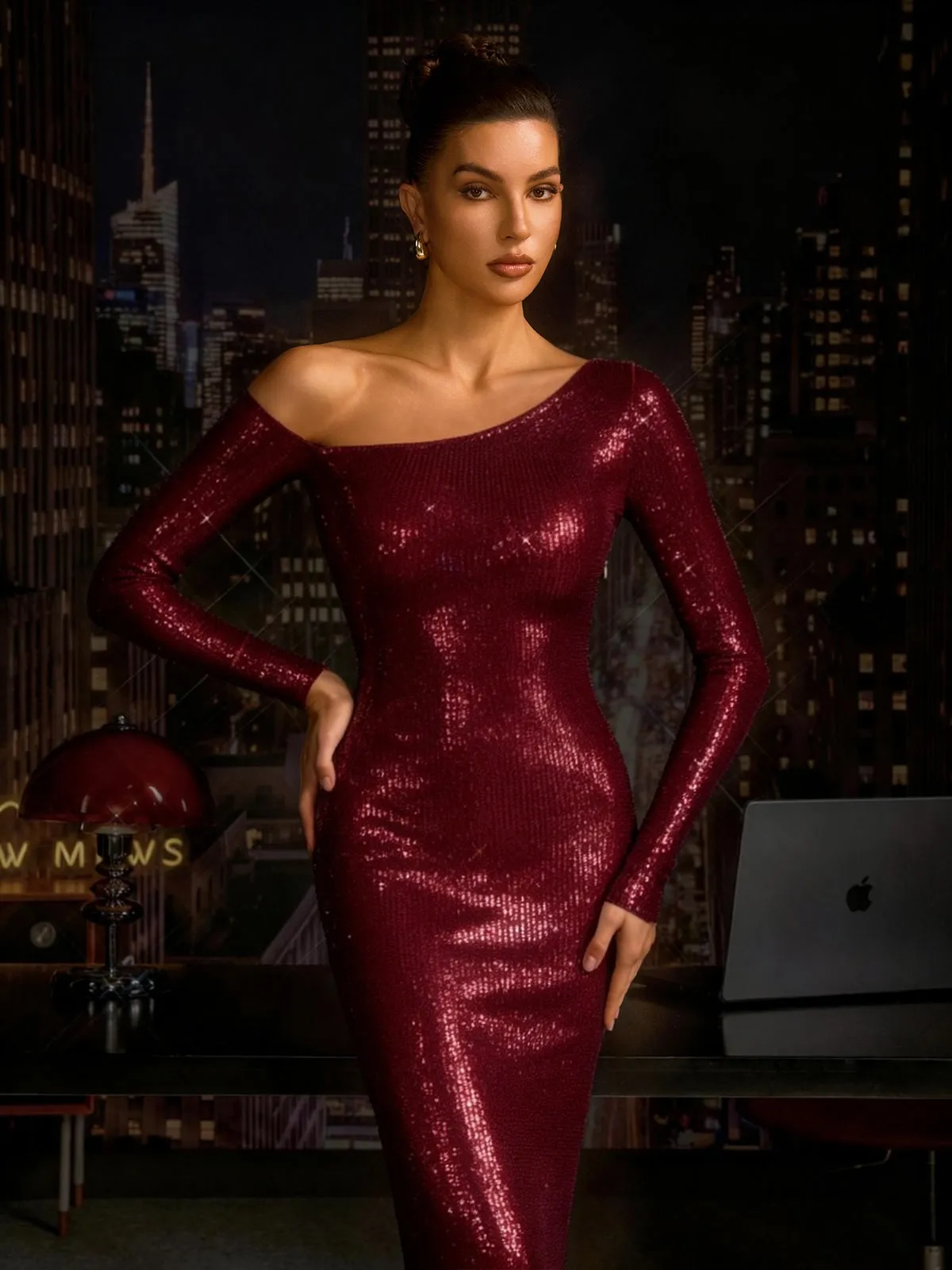 Garneth One Shoulder Rhinestone Maxi Dress In Purple sold by Mew Mews product image thumbnail 5