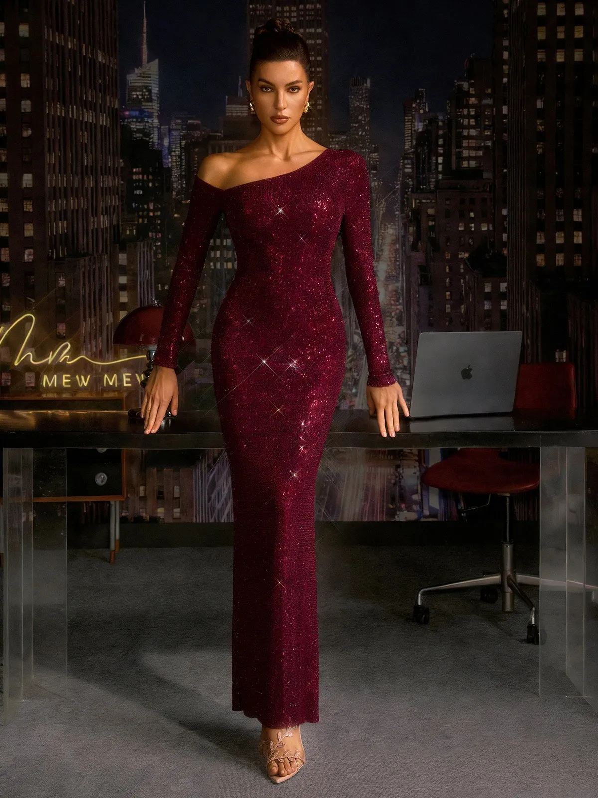 Garneth One Shoulder Rhinestone Maxi Dress In Purple sold by Mew Mews product image thumbnail 3
