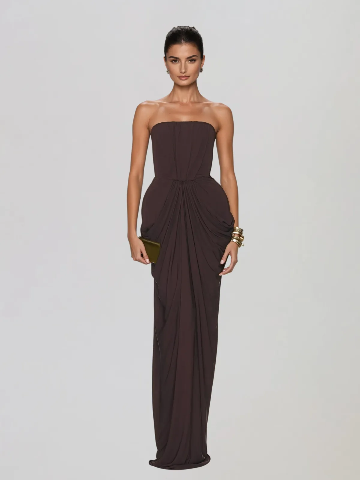 Exavory Strapless Ruched Maxi Dress sold by Mew Mews