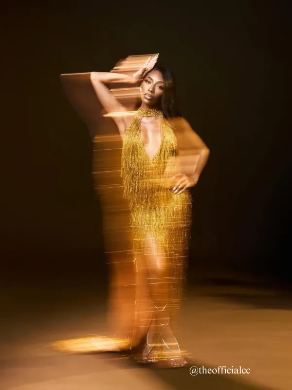 Elvrik Halterneck Fringe Cutout Split Maxi Dress In Gold sold by Mew Mews