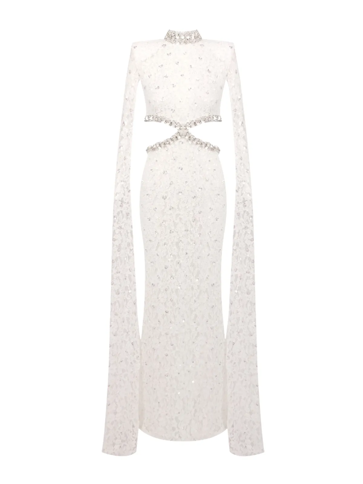 Nevra Cape Sleeve Rhinestone Cutout Maxi Dress sold by Mew Mews product image thumbnail 4