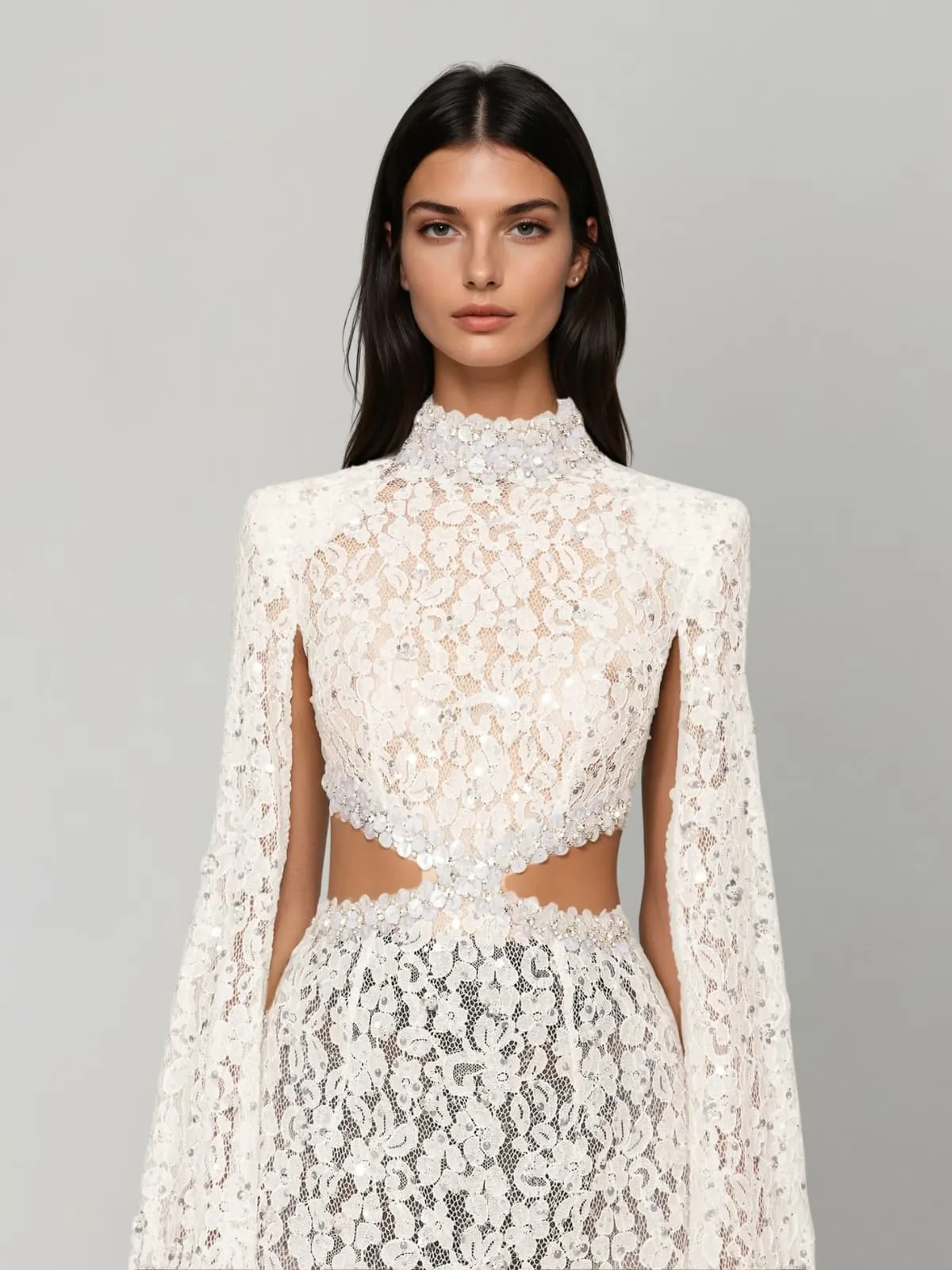 Nevra Cape Sleeve Rhinestone Cutout Maxi Dress sold by Mew Mews product image thumbnail 2