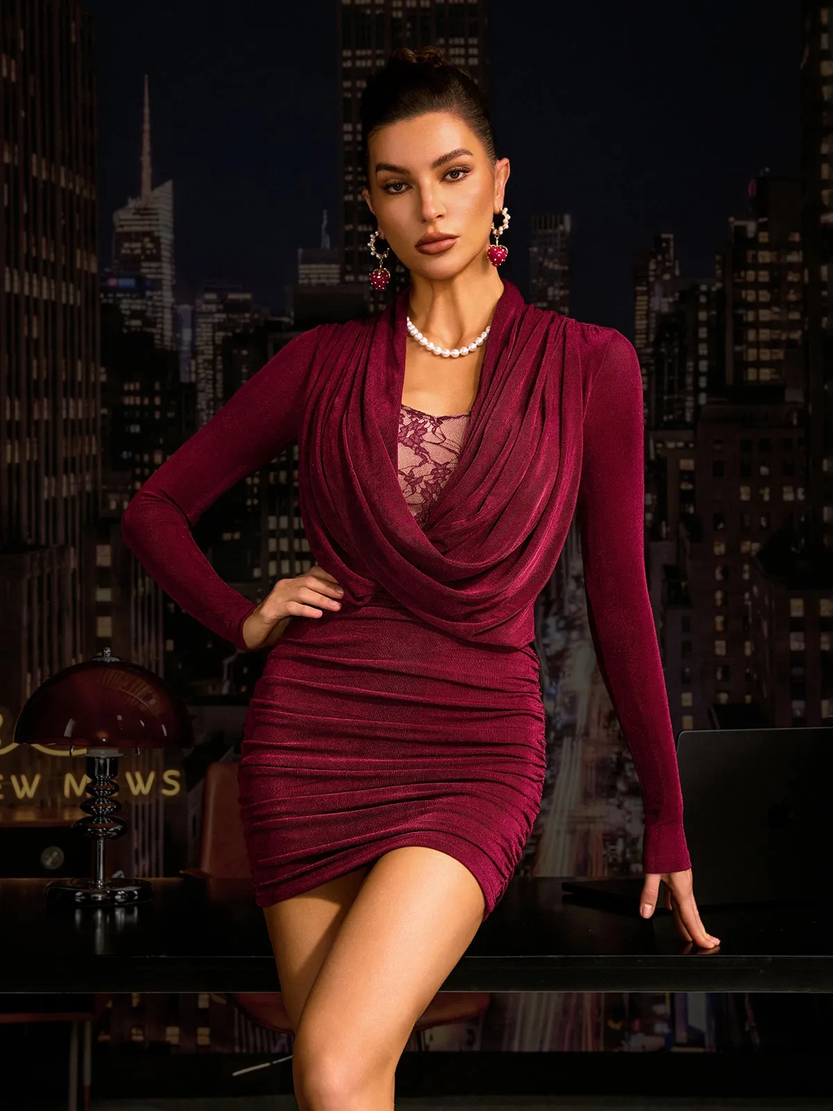 Zerion Cowl Neck Ruched Mini Dress sold by Mew Mews product image thumbnail 4