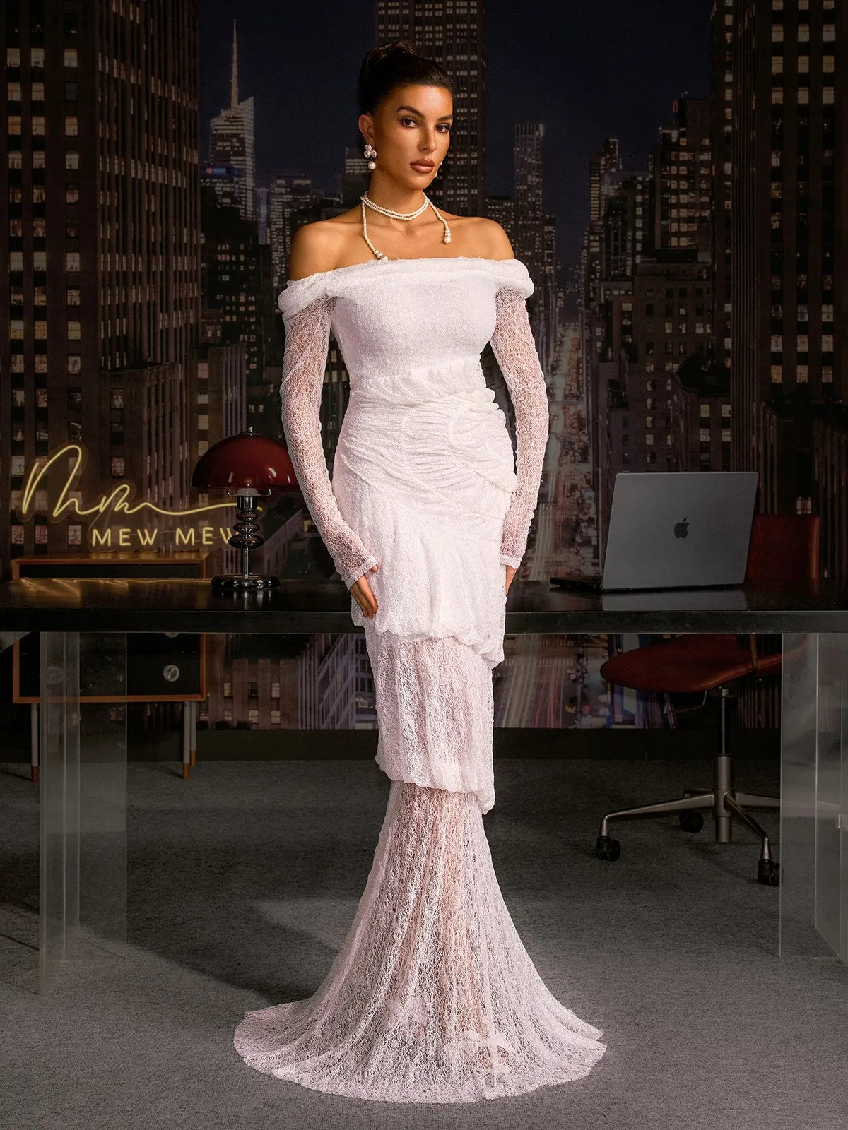 Anfisa Off Shoulder Lace Maxi Dress sold by Mew Mews product image thumbnail 2